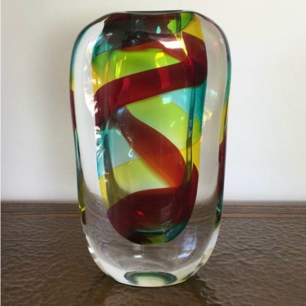 Attributed to Alfredo Barbini Doppio Incalmo Multi Color Ribbon Vase - Unsigned